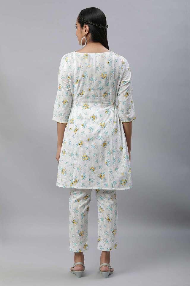 Printed-Mid-Thigh-Cotton-Blend-Woven-Women-s-Kurta-Pant-Set