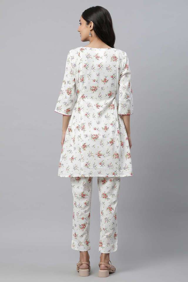 Printed-Mid-Thigh-Cotton-Blend-Woven-Women-s-Kurta-Pant-Set