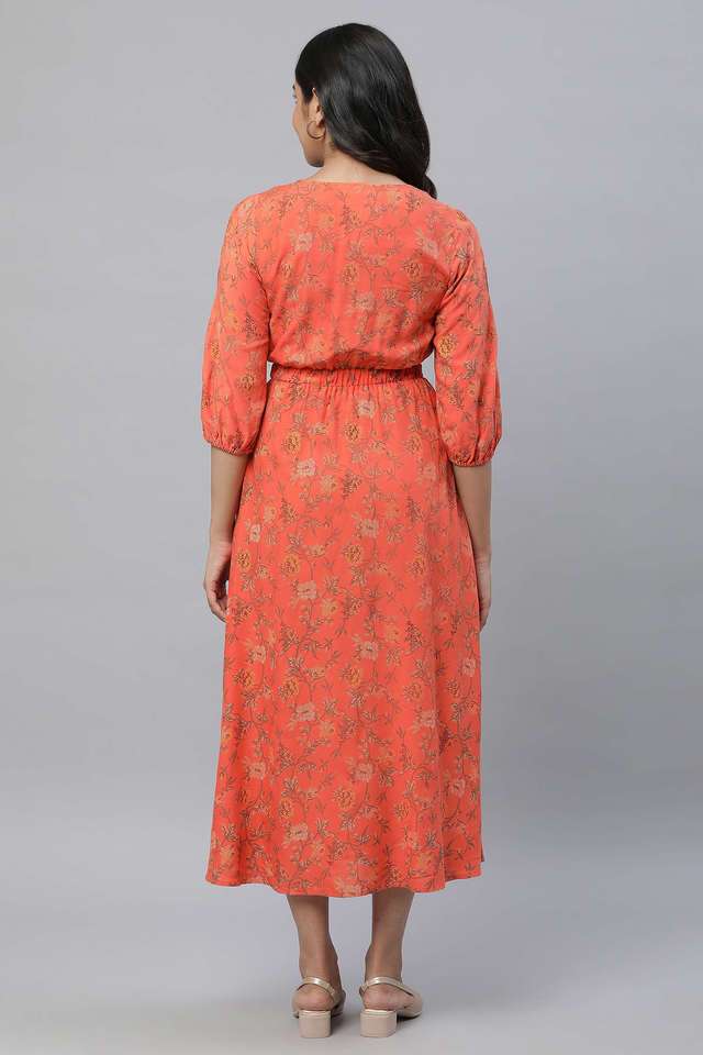 Printed-V-Neck-Viscose-Women-s-Midi-Dress