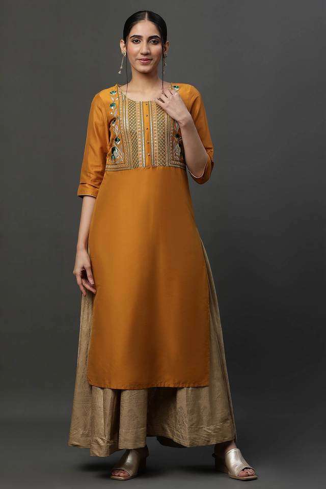 Solid-Viscose-Round-Neck-Women-s-Festive-Wear-Kurta