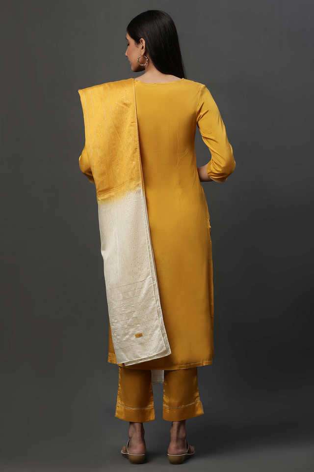 Solid-Calf-Length-Viscose-Women-s-Kurta-Set