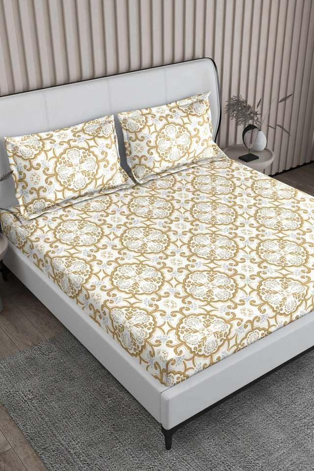 Baltic-224-TC-Cotton-TENCEL-Super-Fine-Brown-Colored-Ethnic-Print-King-Bed-Sheet-Set