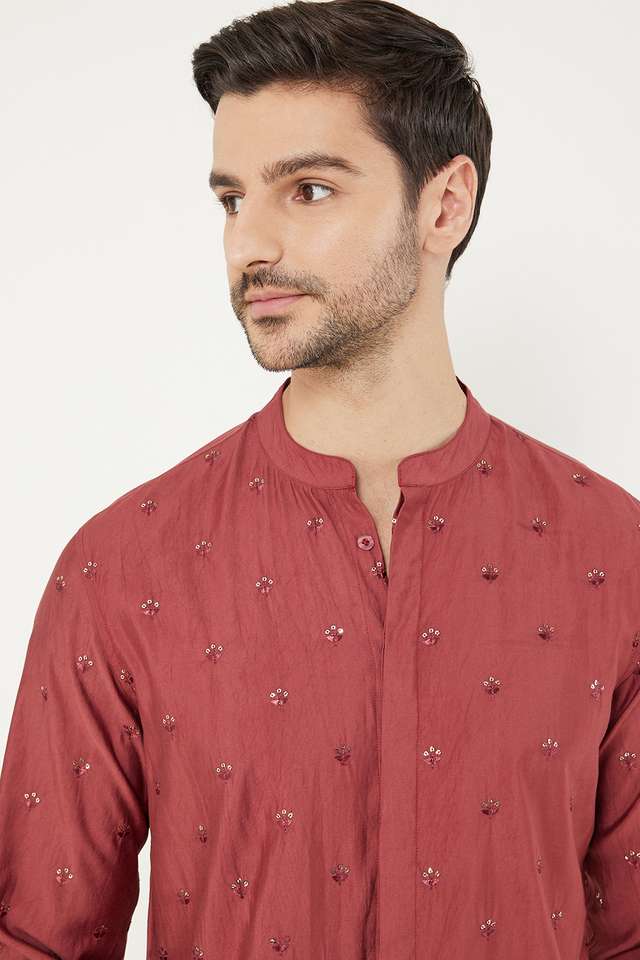 Embroidered-Viscose-Blend-Slim-Fit-Men-s-Long-Kurta