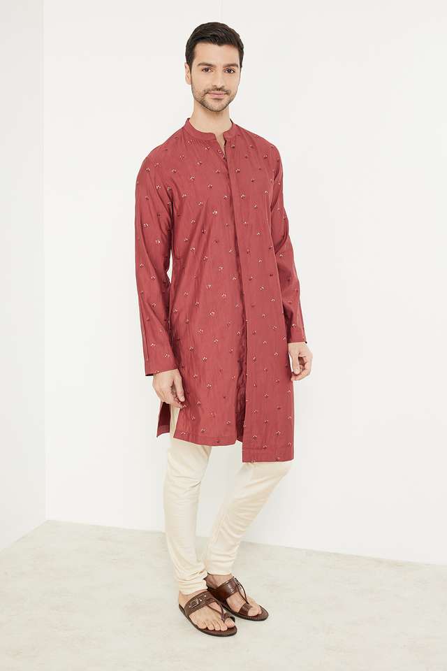 Embroidered-Viscose-Blend-Slim-Fit-Men-s-Long-Kurta