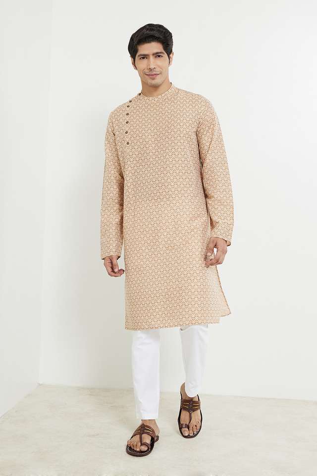 Printed-Viscose-Blend-Slim-Fit-Men-s-Long-Kurta