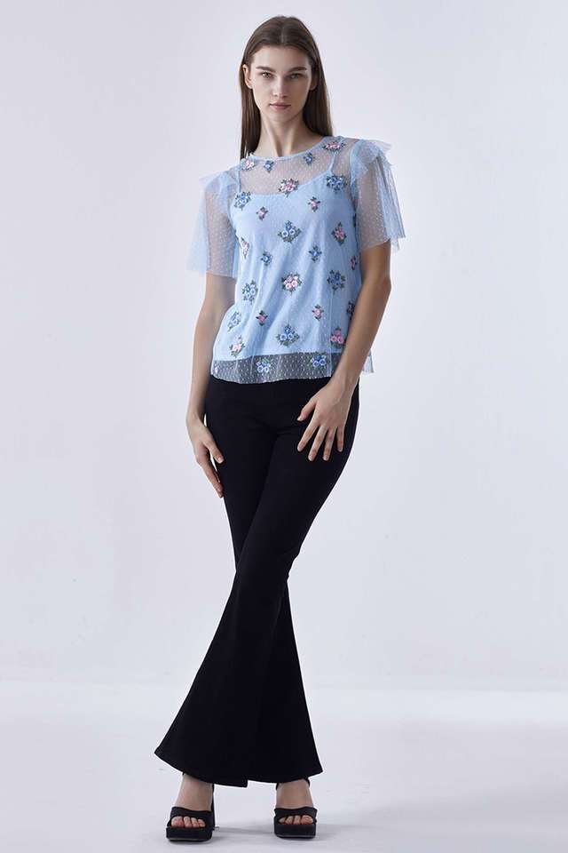 Embellished Blended Fabric Round Neck Women Top-image-45