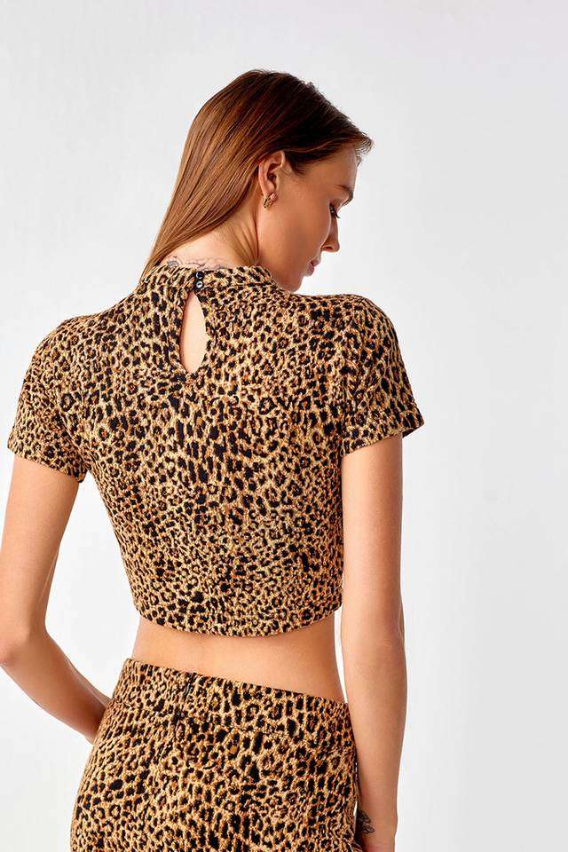 Printed-Blended-Fabric-Round-Neck-Women-s-Top