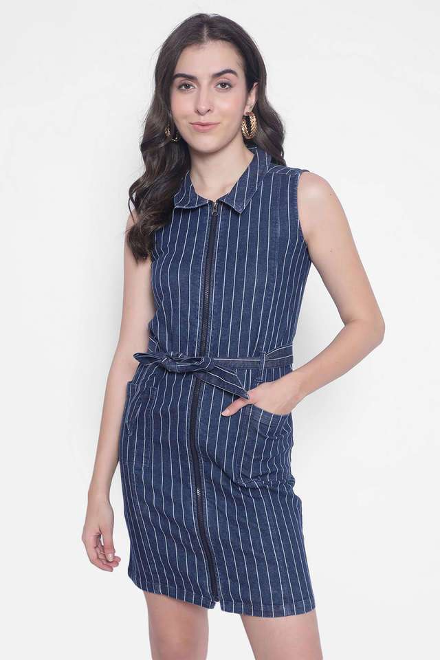 crimsoune club Stripes Collared Cotton Blend Women Dress-picture-23