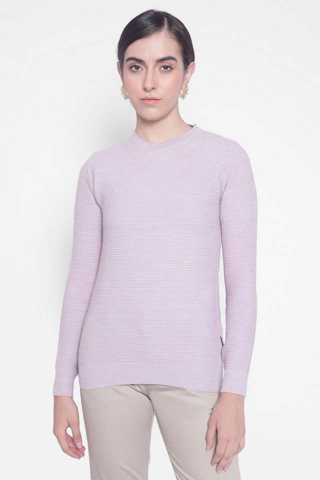 Solid Round Neck Blended Fabric Women Pullover-image-24