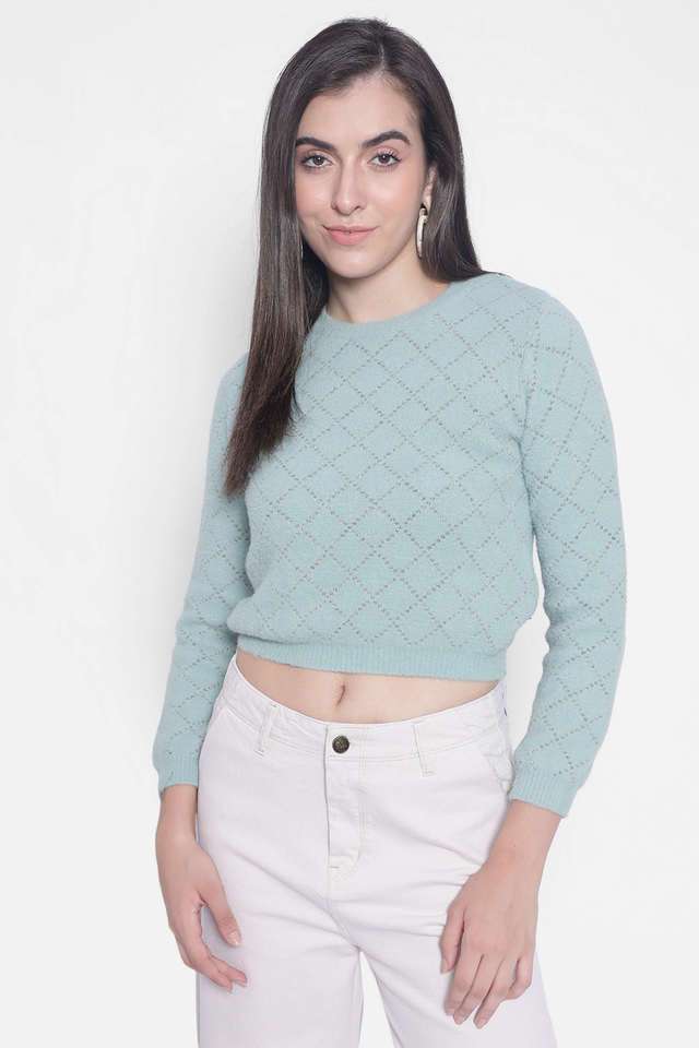Textured Round Neck Blended Fabric Women Pullover-image-19