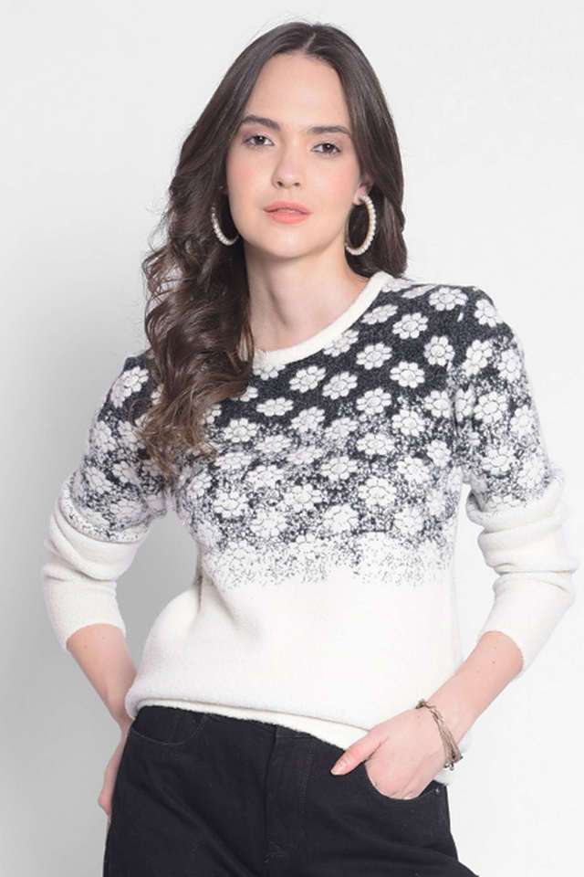 Printed Round Neck Regular Fit Women Pullover-image-44