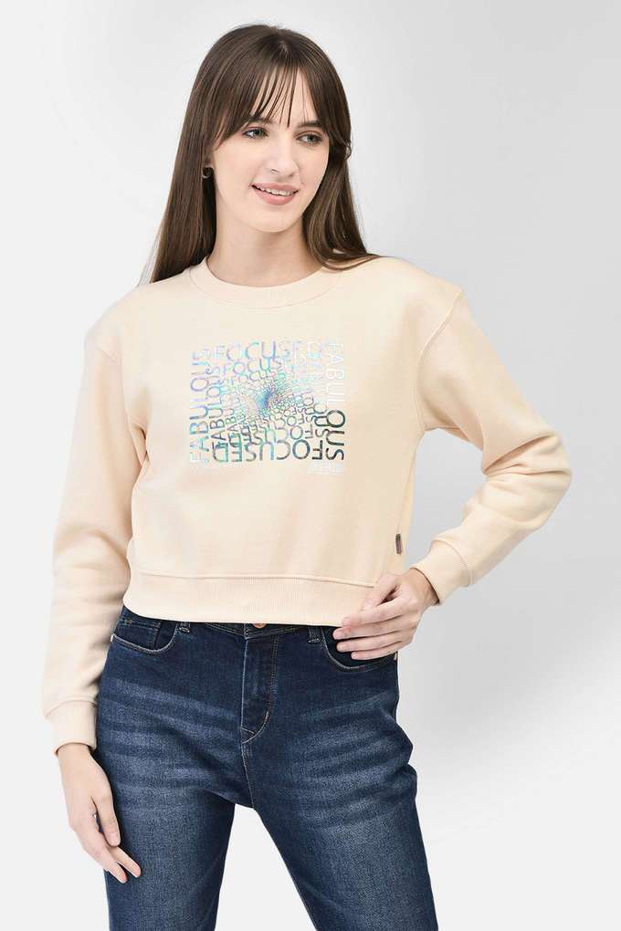 Typographic Round Neck Blended Fabric Women Sweatshirt-image-26