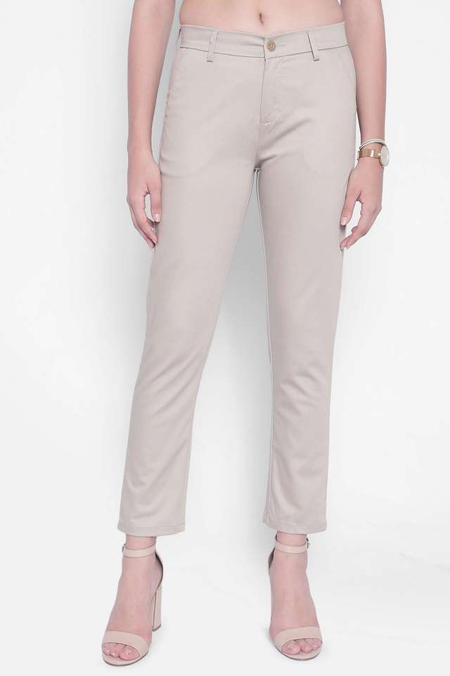 Solid Slim Fit Blended Fabric Women Casual Wear Pants