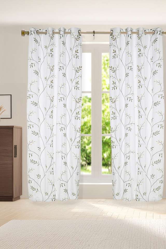 Adorne-S/2-Neutral-Leafy-Emb-Door-Curtains