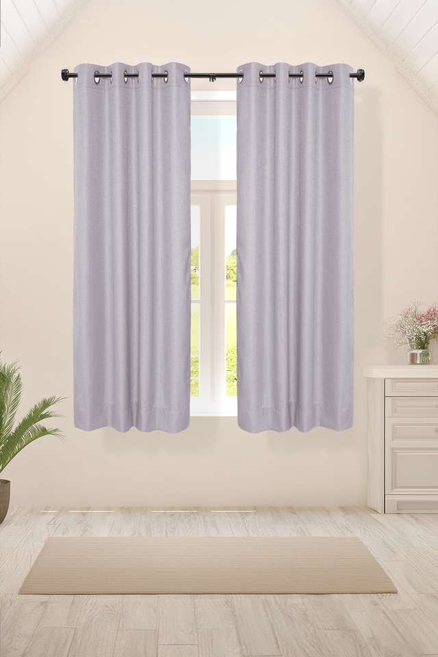 Adorne-/2-Grey-Textured-Solid-Window-Curtains