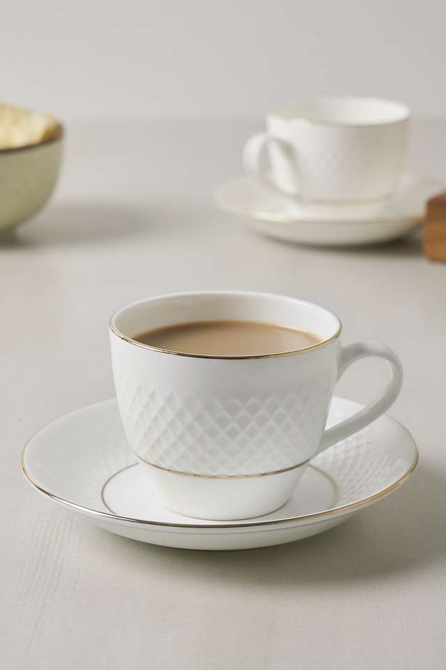 Classic-Goldline-Checkered-Cup&Saucers-Set-Of-6