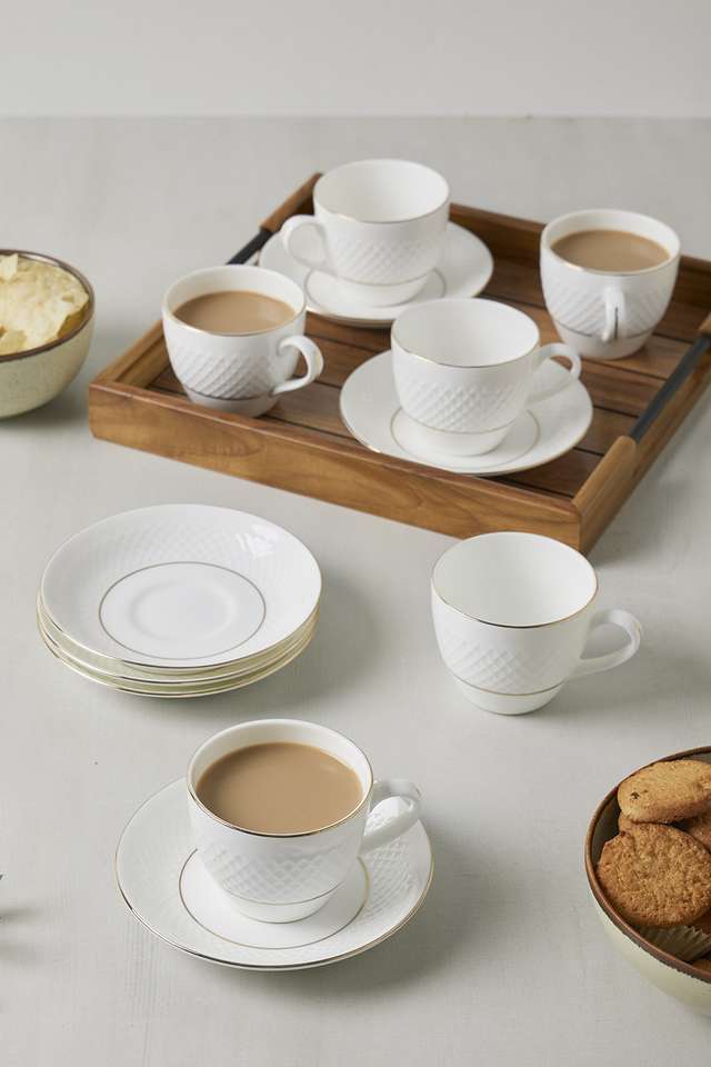 Classic-Goldline-Checkered-Cup&Saucers-Set-Of-6