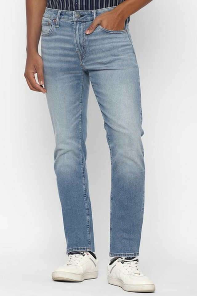 Light-Wash-Polyester-Slim-Fit-Men-s-Jeans