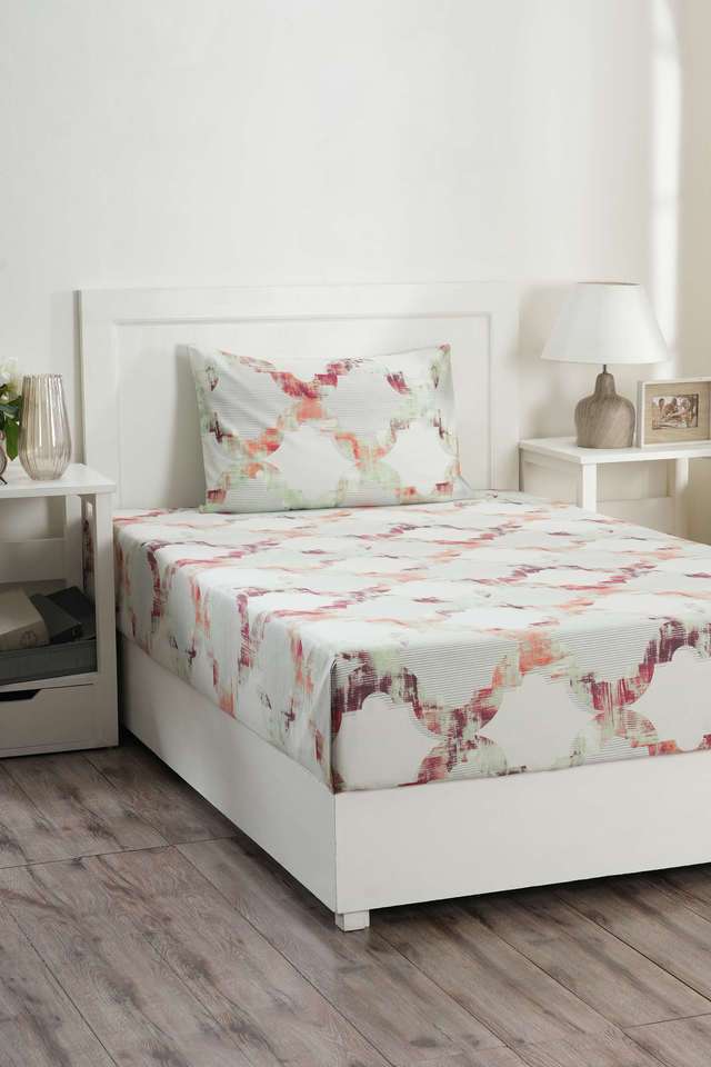 Hues-Enchanted-Harmony-Ogee-Flent-Green-Single-Bed-Sheet-With-Pillow-Case