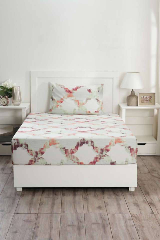 Hues-Enchanted-Harmony-Ogee-Flent-Green-Single-Bed-Sheet-With-Pillow-Case