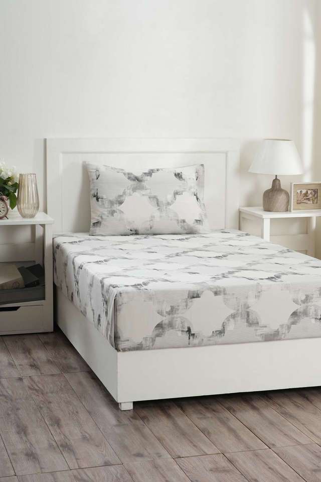 Hues-Enchanted-Harmony-Ogee-Flent-Grey-Single-Bed-Sheet-With-Pillow-Case