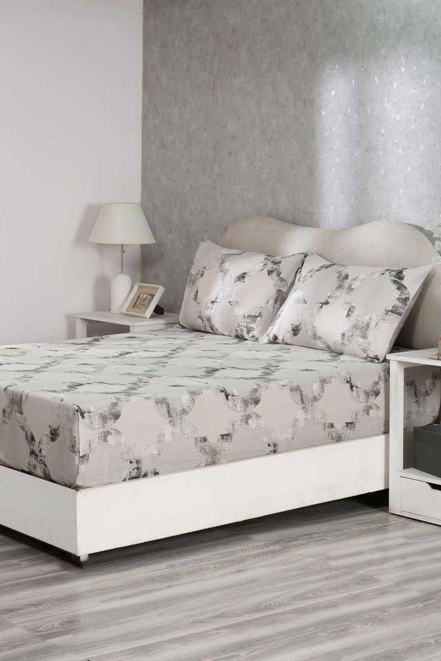 Hues-Enchanted-Harmony-Ogee-Flent-Grey-Double-Bed-Sheet-With-Pillow-Case