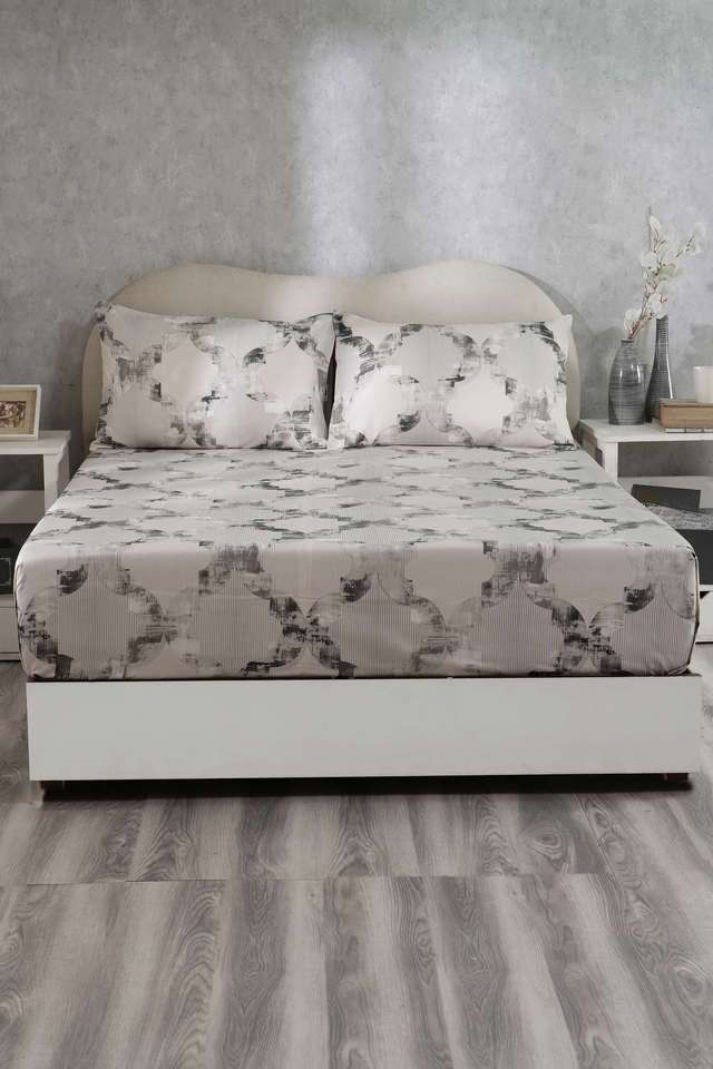 Hues-Enchanted-Harmony-Ogee-Flent-Grey-Double-Bed-Sheet-With-Pillow-Case