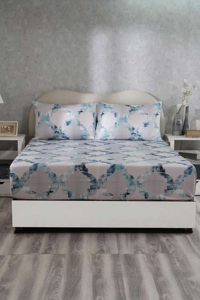Hues-Enchanted-Harmony-Ogee-Flent-Blue-King-Bed-Sheet-With-Pillow-Case