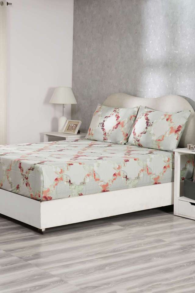 Hues-Enchanted-Harmony-Ogee-Flent-Green-King-Bed-Sheet-With-Pillow-Case