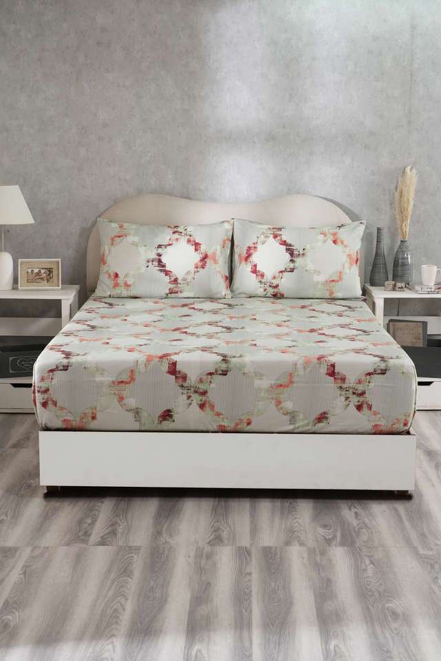 Hues-Enchanted-Harmony-Ogee-Flent-Green-King-Bed-Sheet-With-Pillow-Case