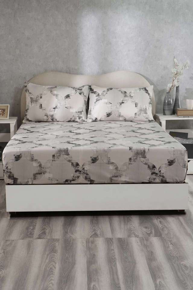 Hues-Enchanted-Harmony-Ogee-Flent-Grey-King-Bed-Sheet-With-Pillow-Case