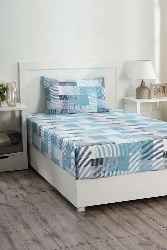 Hues-Enchanted-Harmony-Division-Loaf-Blue-Single-Bed-Sheet-With-Pillow-Case