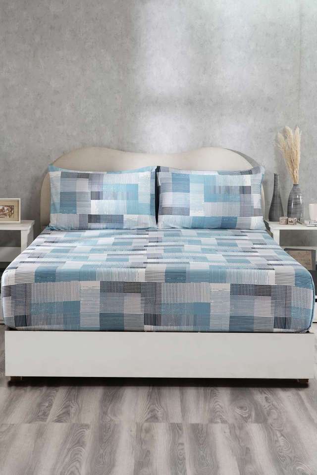 Hues-Enchanted-Harmony-Division-Loaf-Blue-Double-Bed-Sheet-With-Pillow-Case