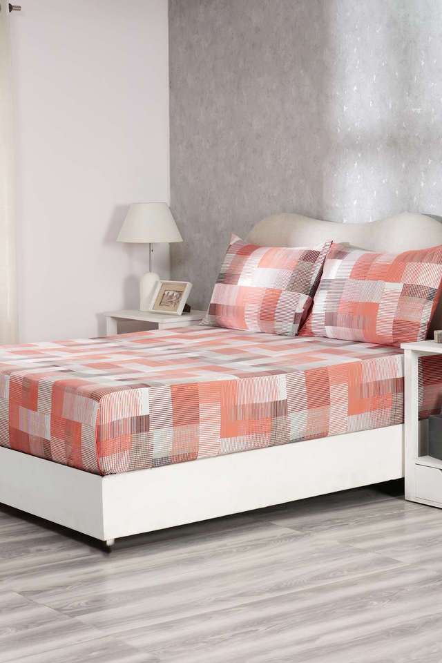 Hues-Enchanted-Harmony-Division-Loaf-Orange-Double-Bed-Sheet-With-Pillow-Case
