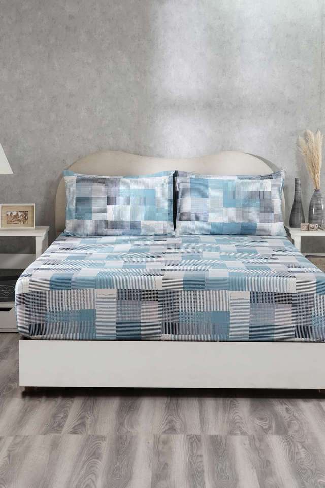 Hues-Enchanted-Harmony-Division-Loaf-Blue-King-Bed-Sheet-With-Pillow-Case