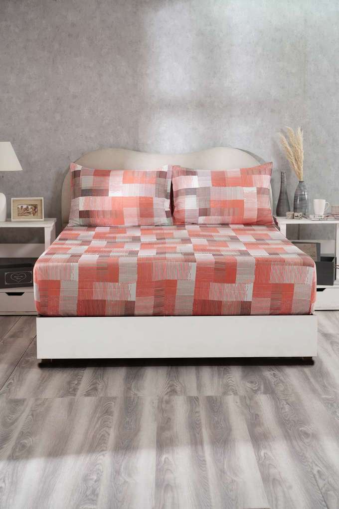 Hues-Enchanted-Harmony-Division-Loaf-Orange-King-Bed-Sheet-With-Pillow-Case