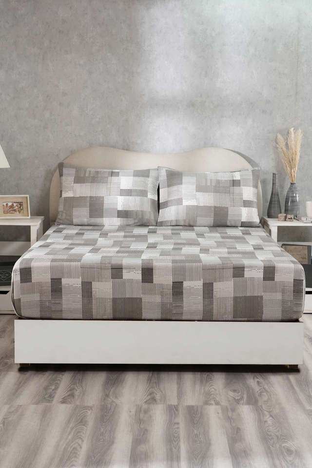 Hues-Enchanted-Harmony-Division-Loaf-Grey-King-Bed-Sheet-With-Pillow-Case