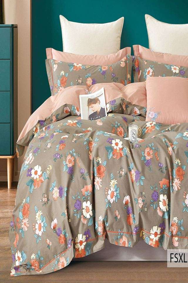 Cotton-Four-Seasons-350-TC-Double-Bed-Super-King-Size-Printed-Bedsheet-with-2-Pillow-Covers(Size-108-x-108-inches)-Color-FSXL-40203