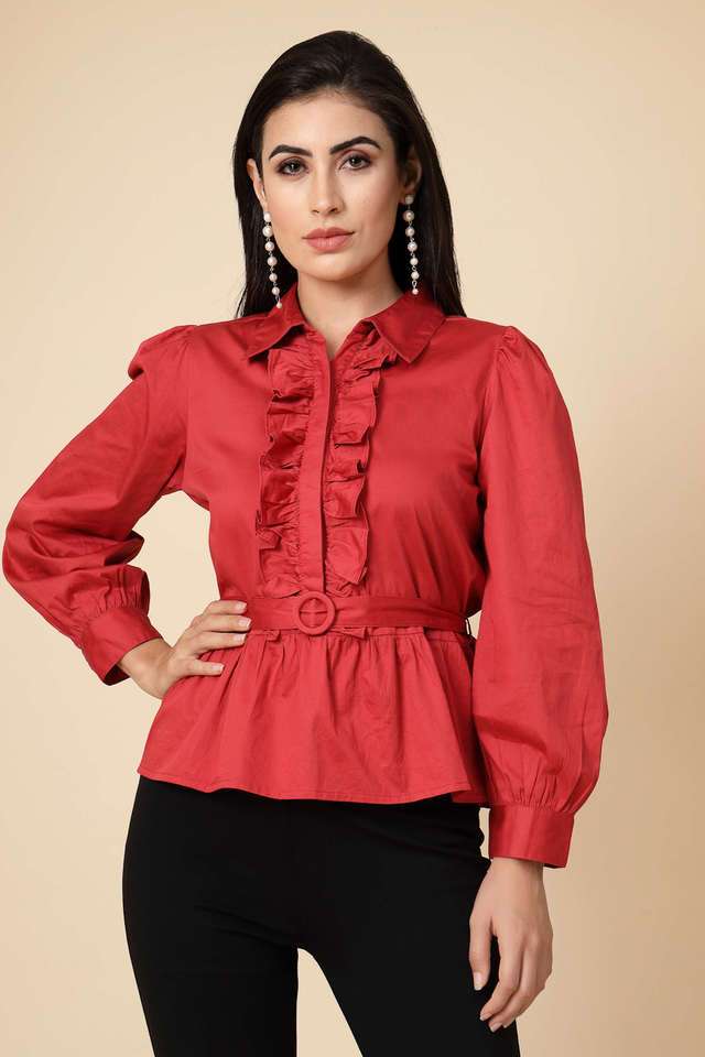 gipsy Solid Cotton Collar Neck Women's Top-picture-31