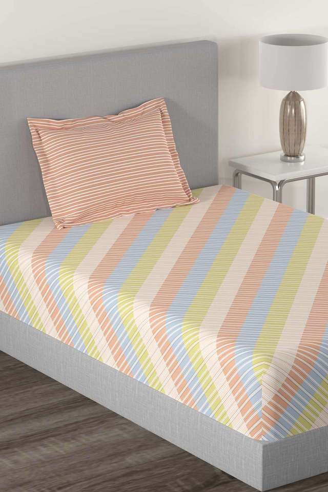 Home-Essential-144-TC-Cotton-Printed-Single-Bedsheet-with-2-Pillow-Covers