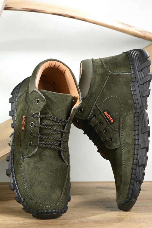 Buy Mactree Olive Solid Suede Lace Up Men's Casual Shoes