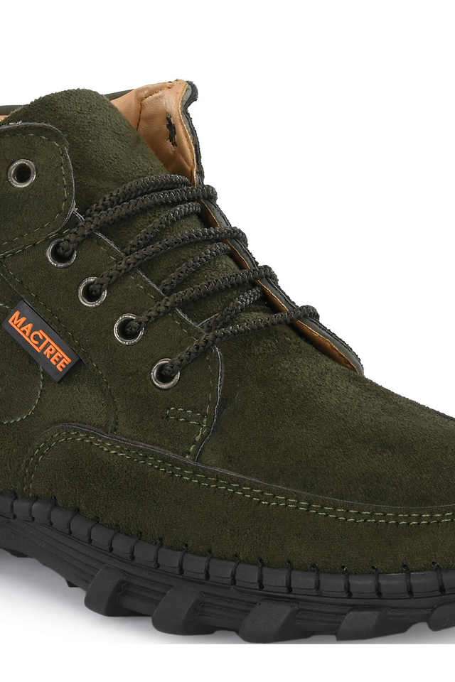 Buy Mactree Olive Solid Suede Lace Up Men's Casual Shoes