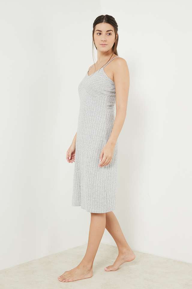 Solid-V-Neck-Cotton-Women-s-Knee-Length-Dress