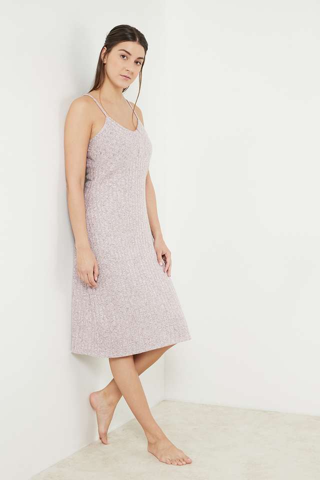 Solid-V-Neck-Cotton-Women-s-Knee-Length-Dress