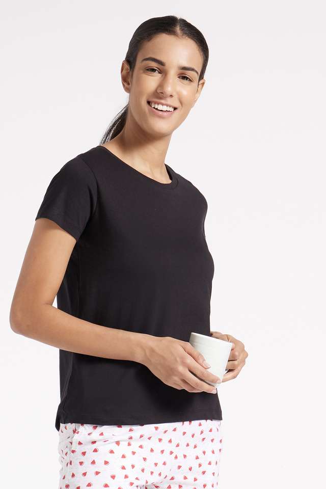 Solid-Cotton-Round-Neck-Women-s-T-Shirt
