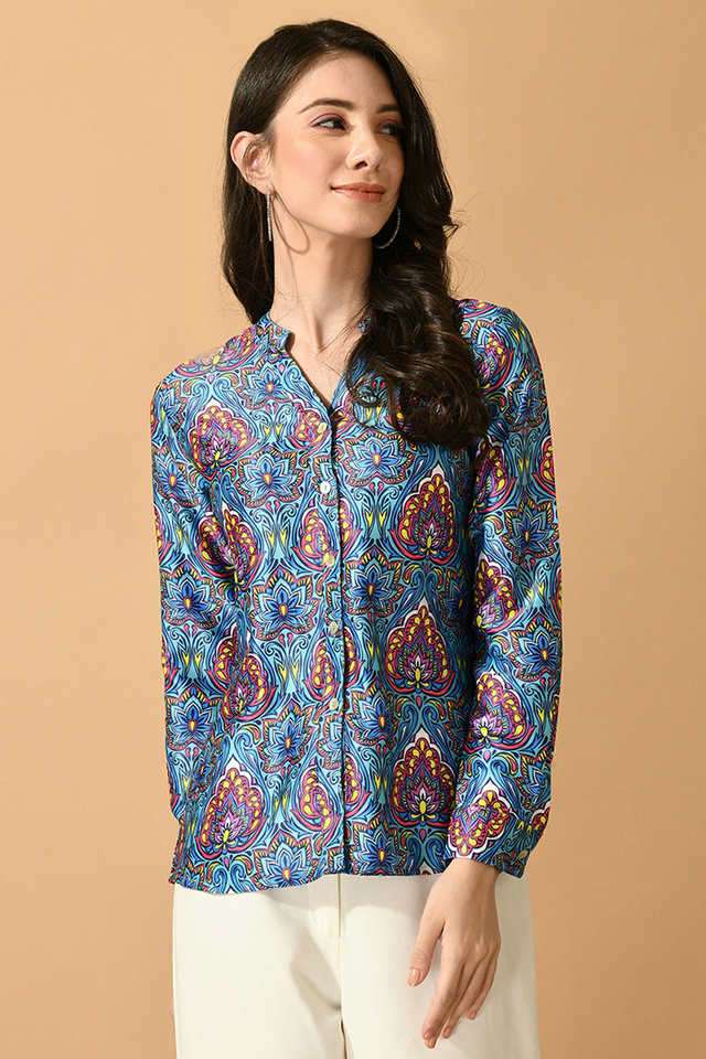 myshka Printed Satin Collared Women's Shirt-picture-20
