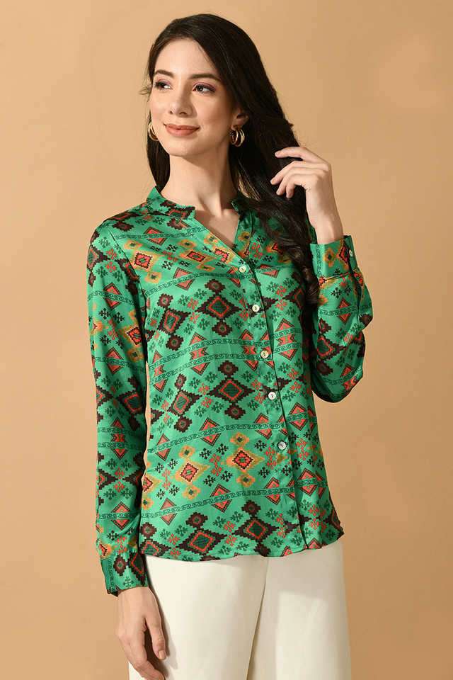 myshka Printed Satin Collared Women's Shirt-picture-38