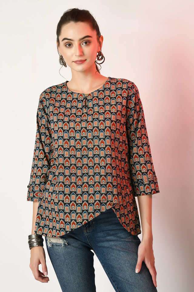 myshka Printed Cotton V-Neck Women Top-picture-13