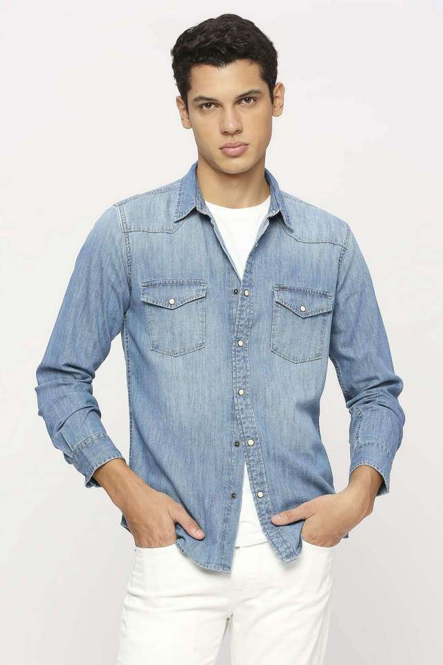 Solid-Cotton-Regular-Fit-Men-s-Casual-Wear-Denim-Shirt