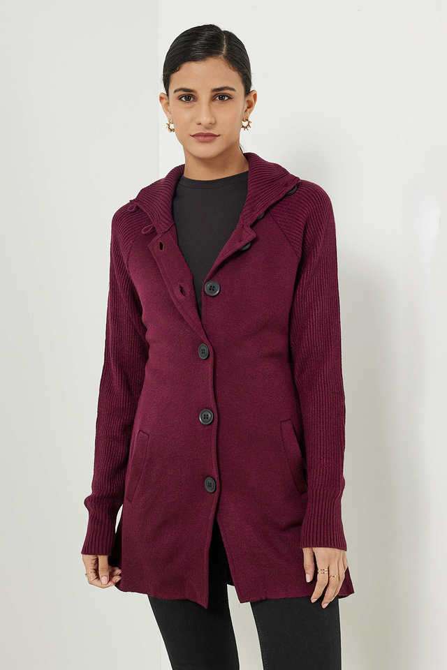 solid-Round-Neck-Blended-Fabric-Women-s-Winter-Wear-Cardigan